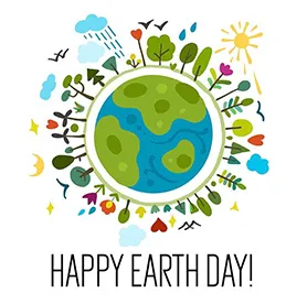 Instagram post with a cartoon earth and the words happy earth day!