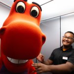 Mascot  photo in orange with staff